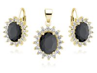 Eegancki pozłacany srebrny komplet białe czarne cyrkonie karmazycja srebro 925 Z0685Z1G_B