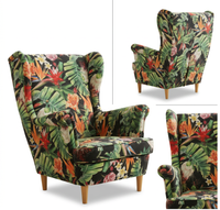 Fotel uszak skandynawski dark zielony pomarańczowy motyw Print Family Meble