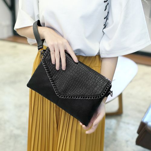 Torebka Damska CZARNA Kopertówka Łańcuch na Ramię Pasek EKO Skóra Krokodyla na Arena.pl