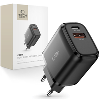 tech-protect c20w 2-port network charger pd20w/qc3.0 black