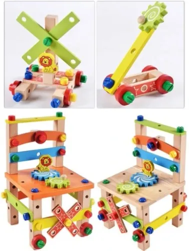 Drewniane krzesło montażowe Montessori klocki na Arena.pl