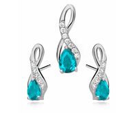 Rodowany srebrny podłużny komplet akwamaryn cyrkonie srebro 925 Z0720K_AQ