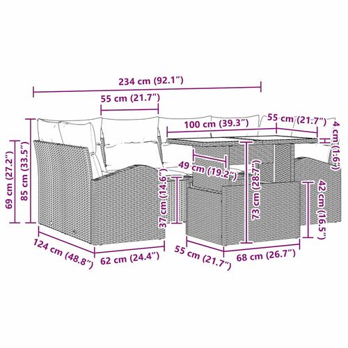 Zestaw Sof na Ogród z poduszką 7 pcs Czarny Polirattan na Arena.pl