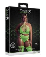 ouch! neonowy komplet bielizny crop top i pończochy xl/xxxxl