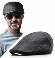 Kaszkiet męski skórzany PREMIUM ocieplany zimowy czarny Pako Jeans