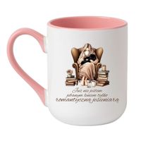 KUBEK "JUŻ NIE JESTEM JEBANYM LENIEM TYLKO ROMANTYCZNĄ JESIENIARĄ" Wzór - Elegant Coffee Różowy 330 ml