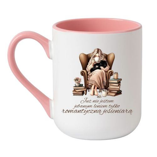 KUBEK "JUŻ NIE JESTEM JEBANYM LENIEM TYLKO ROMANTYCZNĄ JESIENIARĄ" Wzór - Elegant Coffee Różowy 330 ml na Arena.pl