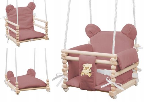 Huśtawka dla dziecka 3w1 z drewna z oparciem 6m+ do domu ogrodu Beżowa na Arena.pl