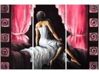 60 90CM OBRAZ 3 ELEM PIĘKNA DZIEWCZYNA CZERWIENI DRUK PŁÓTNO RAMA