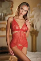 allure komplet koronkowy z regulacją - koszulka i stringi czarne