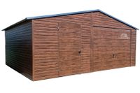GARAŻ BLASZANY 6M X 5M POZIOM - DWUSPAD BRAMA + DRZWI - CIEMNY GB202