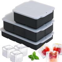 Zestaw silikonowych tacek do lodu z pokrywką 3 Sztuki czarne szare