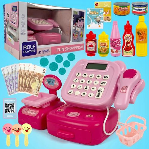 Interaktywna Kasa Fiskalna dla Dzieci Sklepowa Waga Skaner Koszyk Monety na Arena.pl