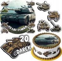 ZESTAW OPŁATEK NA TORT 20CM + 17 POSTACI - WOJSKO CZOŁG + IMIĘ 15CM 18CM