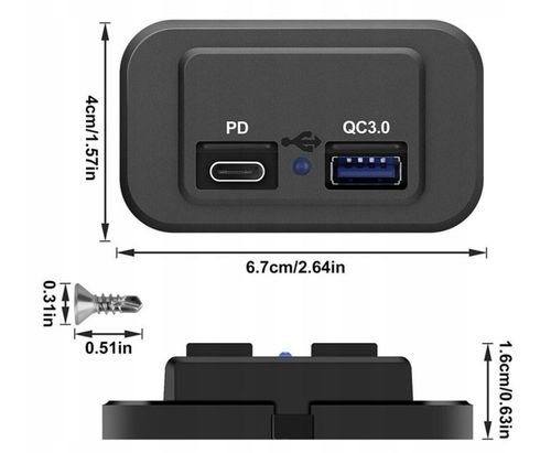 Ładowarka samochodowa , USB C - PD , USB A - QC - 2 x 3A, 12V / 24V - ODYS na Arena.pl