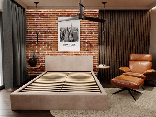 ŁÓŻKO TAPICEROWANE DO SYPIALNI 120x200 ŁÓŻKO PODWÓJNE Z POJEMNIKIEM BEŻOWE na Arena.pl