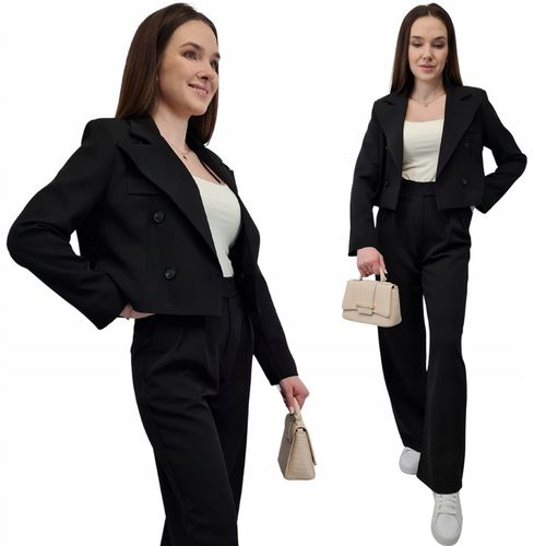 Modna MARYNARKA KRÓTKA Czarna, Nowoczesny Żakiet Damski do Garnituru, r. S na Arena.pl