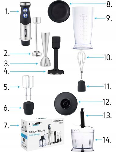 8w1 Blender ręczny Wielofunkcyjny Yoer +Tytanowe ostrza 1500W +14 ELEMENTÓW na Arena.pl