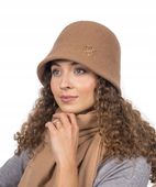 Camelowy Kapelusz Bucket Czapka Damski Wełniany Elegancki Gładki