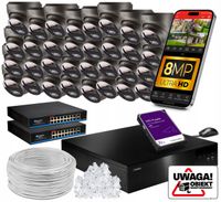 Zestaw MONITORINGU 32 kamery POE 4K Ultra HD 8Mpx DETEKCJA 10TB +switch