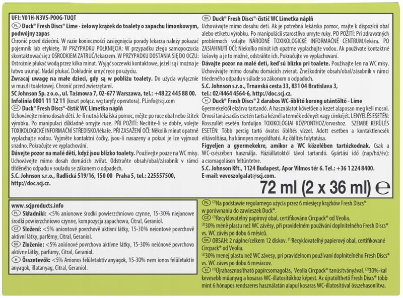 DUCK FRESH DISCS KRĄŻEK DO WC LIMONKA 2 X 36 ML zdjęcie 2
