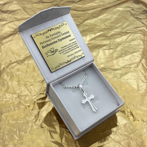 SREBRNY ŁAŃCUSZEK PANCERKA + KRZYŻYK PR 925 + GRAWER DLA CHŁOPCA NA KOMUNIĘ na Arena.pl