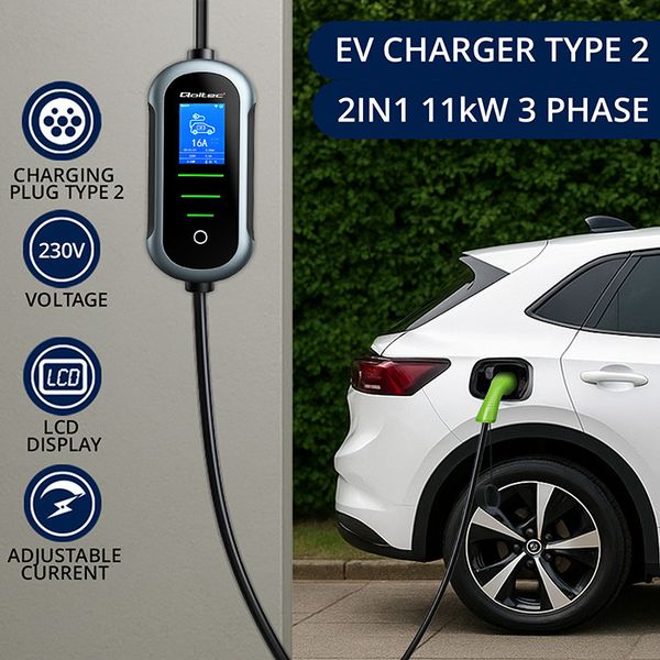 Qoltec Mobilna Ładowarka EV 3.5kW Typ2 Wi-Fi LCD 5m zdjęcie 3