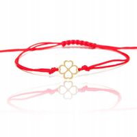 Bransoletka złota na sznurku koniczynka złoto 585 na szczęście czerwona