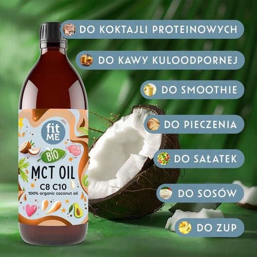 Olej MCT BIO z kokosa 500 ml 100 % kokosowy Coconut keto C8+C10 + pompka na Arena.pl