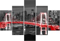 70 100CM OBRAZ 5 ELEM TOKYO MOST TĘCZOWY CZERWIENI DRUK PŁÓTNO