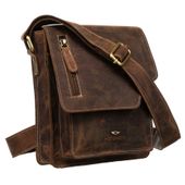 skórzana listonoszka męska w brązowym kolorze ze złotymi okuciami