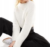 Bershka Teksturowany sweter dzianinowy w kolorze ecru S