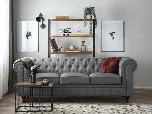 Sofa 3-osobowa szara CHESTERFIELD duża na Arena.pl