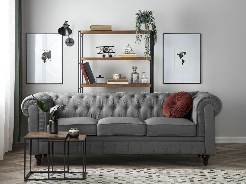 Sofa 3-osobowa szara CHESTERFIELD duża zdjęcie 2