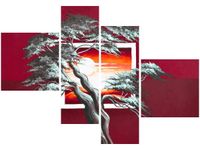 100 70CM OBRAZ 4 ELEM KARMAZYNOWY ZACHÓD SŁOŃCA DRUK PŁÓTNO RAMA