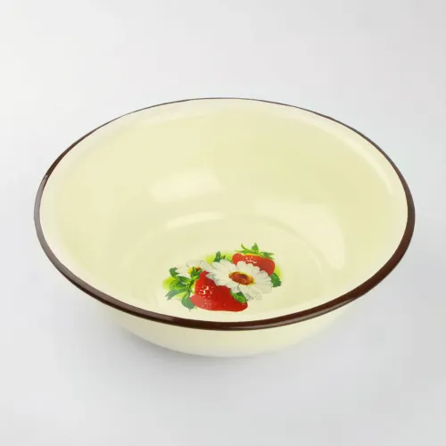 MISKA EMALIOWANA 24 CM NA ZUPĘ OWOCE WARZYWA WZÓR TRUSKAWKI I KWIATY RETRO na Arena.pl