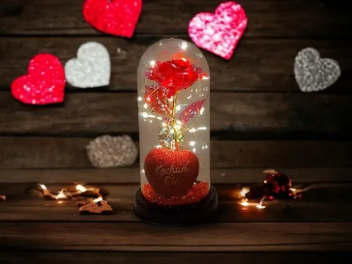 WIECZNA RÓŻA W SZKLE W KOPULE ŚWIECĄCA NA WALENTYNKI LED PREZENT PUDEŁKO na Arena.pl