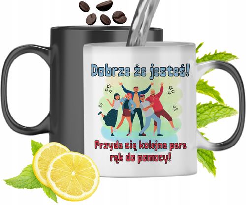 Kubek Magiczny Powitanie W Pracy Zmieniający Kolor Z Nadrukiem Ze Zdjęciem na Arena.pl