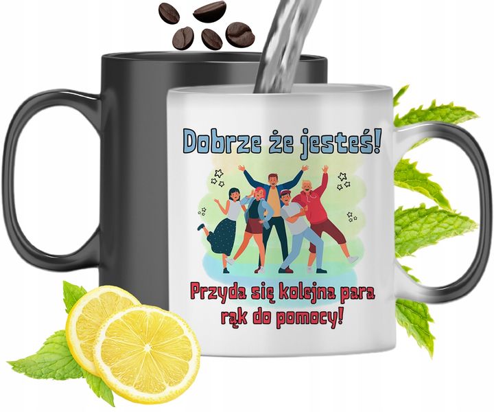 Kubek Magiczny Powitanie W Pracy Zmieniający Kolor Z Nadrukiem Ze Zdjęciem zdjęcie 1