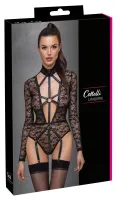 cottelli lingerie body koronkowe długi rękaw uprząż czarne m