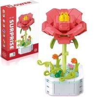 Klocki konstrukcyjne zestaw do układania puzzle 3d prezent kwiatek czerwony