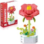 Klocki konstrukcyjne zestaw do układania puzzle 3d prezent kwiatek czerwony