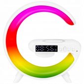 LAMPKA BIURKOWA LED RGB GŁOŚNIK RADIO ŁADOWARKA BUDZIK