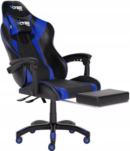 FOTEL GAMINGOWY CYBER CHAIRS X-POWER BLUE - BIUROWY Z MASAŻEM I PODNÓŻKIEM na Arena.pl