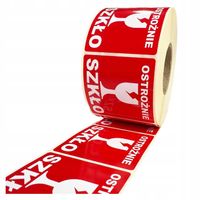 ETYKIETY Naklejki Ostrzegawcze OSTROŻNIE SZKŁO 55x55mm Nadruk 1000szt