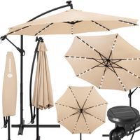 Parasol ogrodowy z oświetleniem led na wysięgniku 300 cm składany na balkon, taras ecru