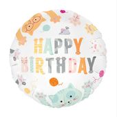 Balon foliowy Kotki Happy Birthday okrągły 45 cm