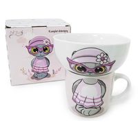 ZESTAW PORCELANOWY DZIECIĘCY KUBEK + MISECZKA BELLA FIORE KOTEK x 2 SZT
