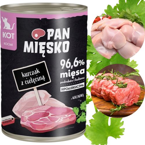 karma mokra dla kota kurczak cielęcina pan mięsko hipoalergiczna 400g kotek na Arena.pl