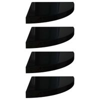 Narożne półki ścienne 4 szt., połysk, czarne, 35x35x3,8 cm, MDF